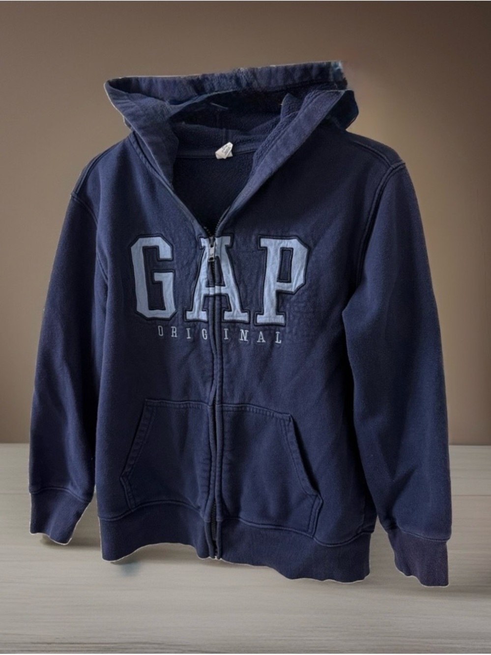 Vintage GAP Kids XL 14/16 Navy Blue Full Zip Hoodie Spellout Logo Y2K Sweatshirt
